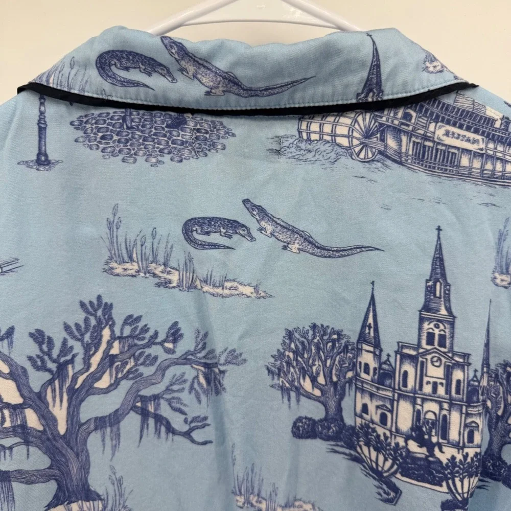 Katie Kime Pajama Set Women XXS Blue New Orleans Toile Short Sleeve Cotton Modal